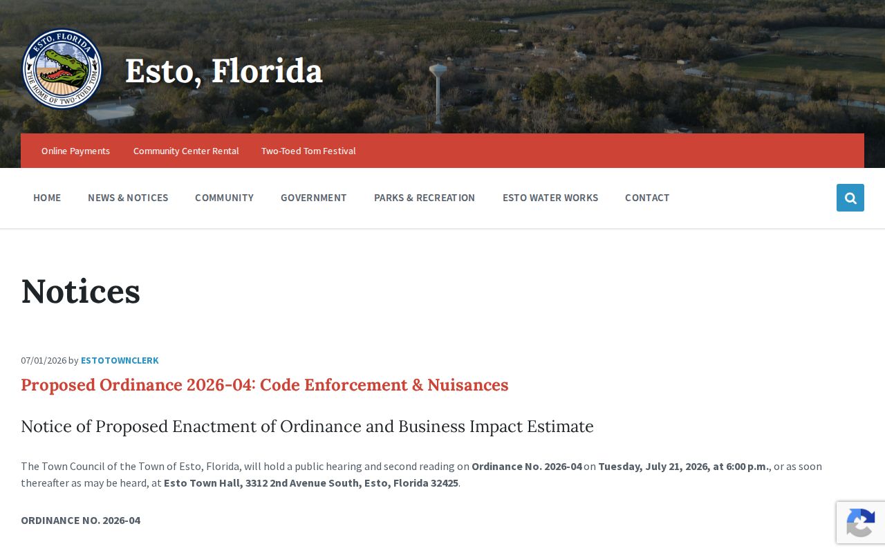 Esto ordinance notices explaining local citation procedure