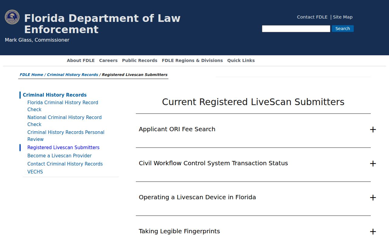 FDLE registered LiveScan submitter resource for Esto residents