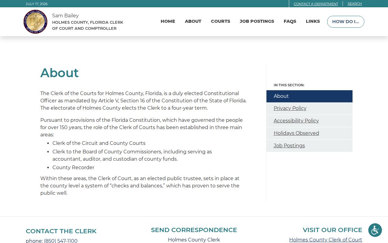 Holmes County Clerk duties and office profile