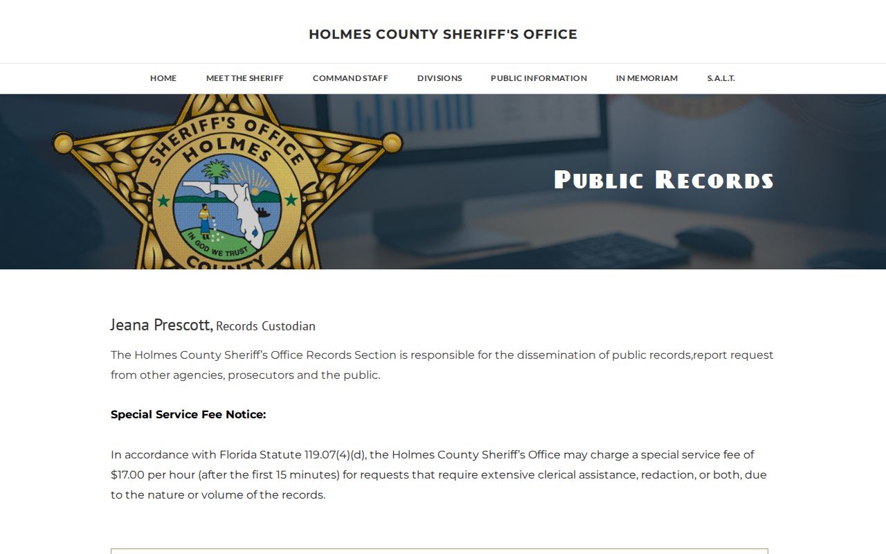 Holmes County Sheriff's Office public records page