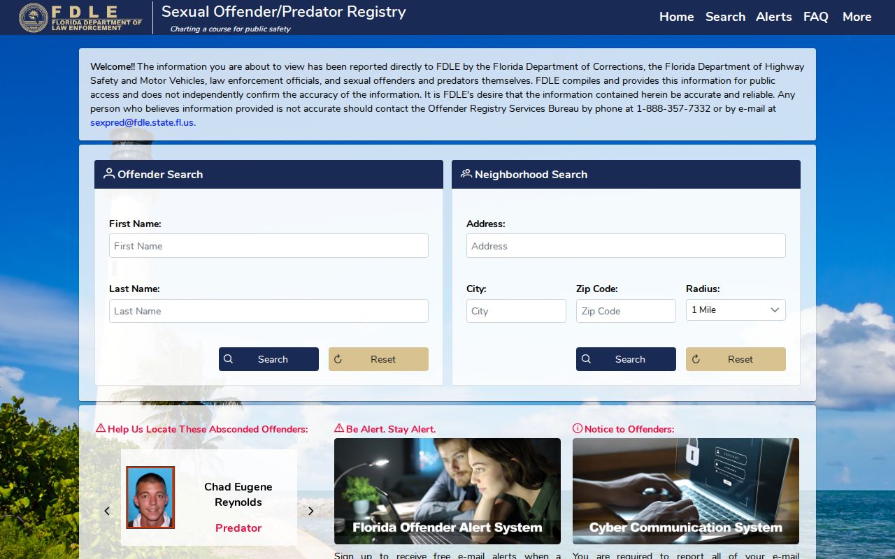 Holmes County sex offender check starting at the FDLE registry home