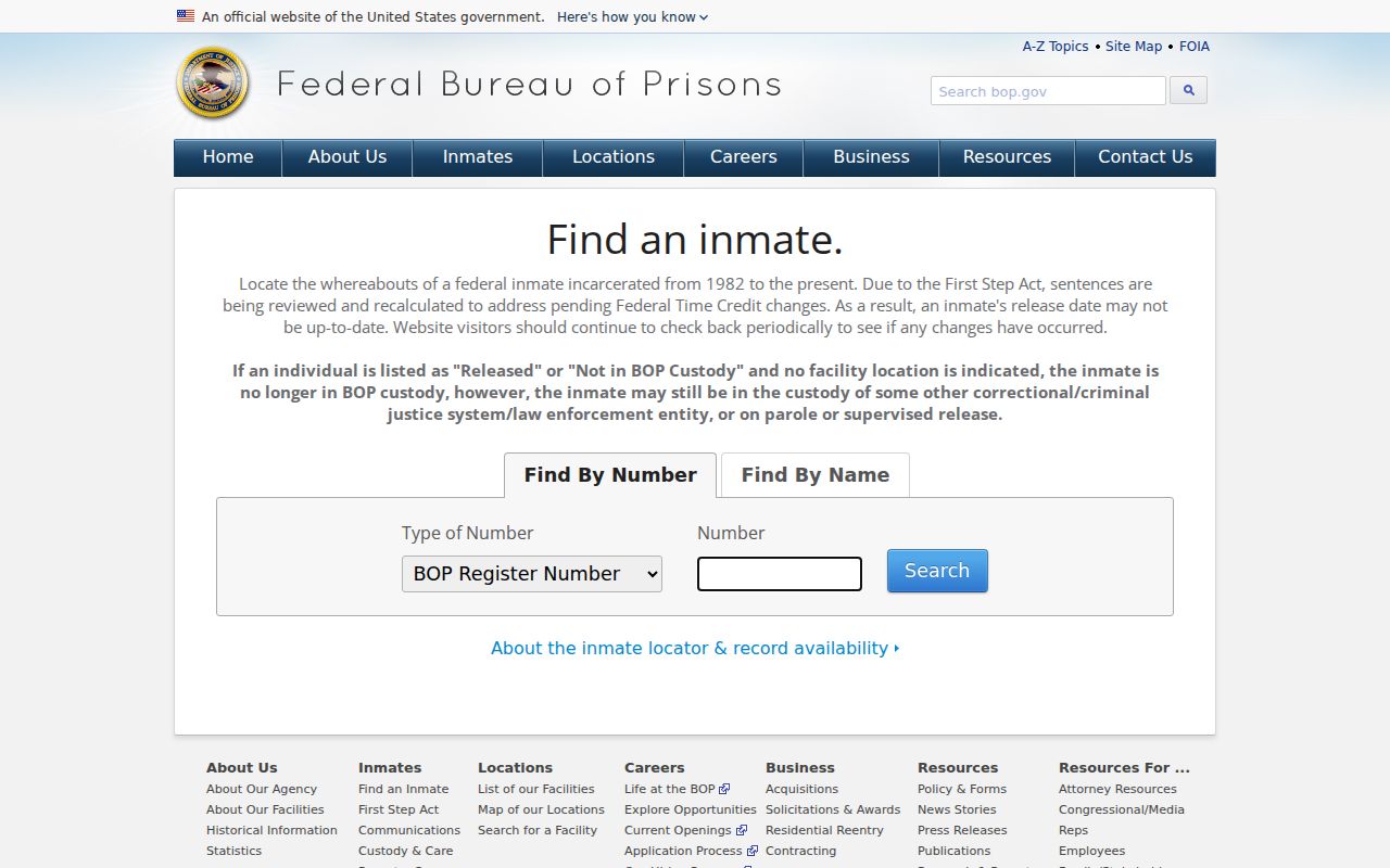 Federal inmate locator search for custody outside Ponce de Leon systems