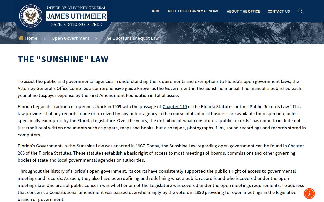 Florida open-government overview used for Ponce de Leon record access